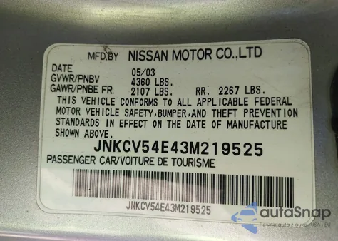 2003 Infiniti G35 from USA, damaged, VIN JNKCV54E43M219525